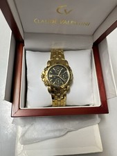 Claude Valentini Mens Millenium Sports Chronograph Gold Tone Case Metal Bracelet