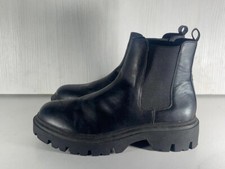 Primark Women's Black Faux Leather Chelsea Chunky Ankle Boots UK 8 EUR 41 -A174