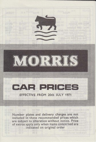 Morris price list 1971 - morris,