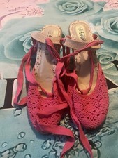 New Look Women's Hot Pink Espadrilles with Wedge Heel and Ankle Tie Size 7