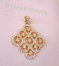 DAZZLING CHAMPAGNE +CLEAR DIAMONIQUE 3.5CM PENDANT 18CT GOLD STERLING SILVER QVC
