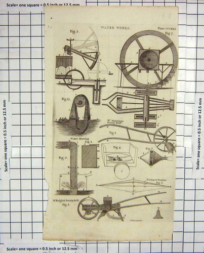 Old antique print water works - old,