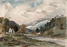 Antique Watercolour Painting Newby Bridge - Cumbria Lake District - 19th Century