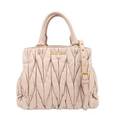 MIU MIU Matelasse 2Way Shoulder Hand Bag Pink Beige Leather Auth Used