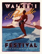 Hawaii SUP Surfing Stand Up Paddling Art Poster Duke Kahanamoku Surf surfboard