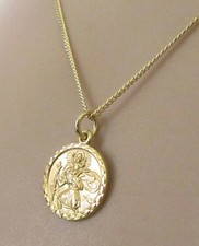 9ct Gold Necklace - Vintage 9ct Gold St. Christopher Round Pendant & Gold Chain