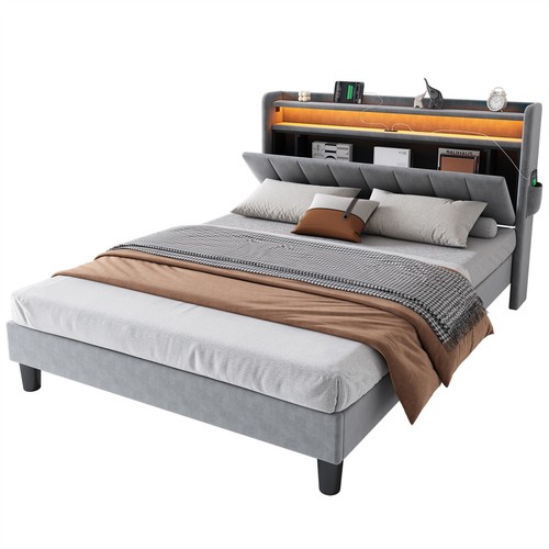 Upholstered platform bed - bed, 4ft6