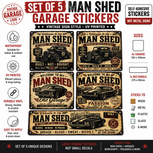 Man shed garage - shed, stickers