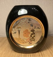 The Art Of Chokin Black Vase 24K Gold Edged Made In Japan Cherry Blossom 5” Tall