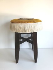 1940s Vintage Antique Wooden Small Stool With Tassels. 