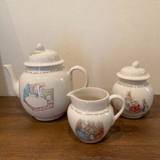 Wedgwood Peter Rabbit Teapot, Creamer, and Sugar Bowl Set Bone China