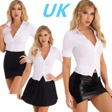 UK Womens Office Secretary Cosplay Uniform Naughty Teacher Fancy Dress Costume
