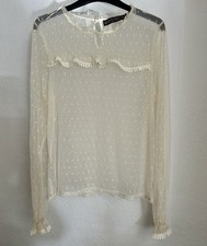 Sheer Long Sleeved Top QED London Size 14 Cream With Frill Detail