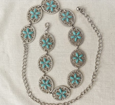Silver Tone Turquoise Flower