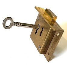 Traditional solid brass drawer mortice till lock key antique furniture 2 1/2"