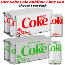 Coca-Cola Diet Coke/Sublime Lime Cans Tray Low Calorie Soft Drink Sparkling Tin