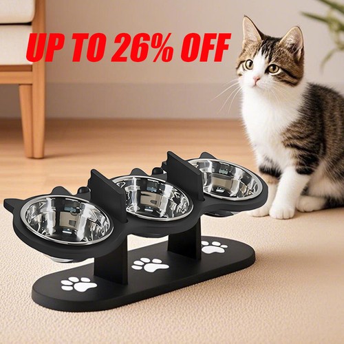 Cat food bowls - cat, tilted