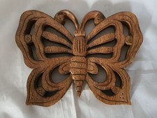 Large Wooden Trivet / Pan Stand, Butterfly Shaped Hand Carved 20 X 15 cm, Unused