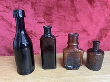 4 VINTAGE GLASS BOTTLES BROWN  BEAUFOYE & CO  BOOTS ALLEN & HANBURYS + MIXED