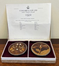 Vintage Pair of Indian Rosewood Inlaid Sterling Silver Coasters Boxed 1989