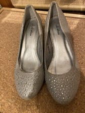 Silver Kitten Heel Shoes With
