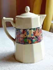 Vintage Cottage Ware/Core Teapot/Coffee Pot Octagonal Shape, Hand-Painted Scene