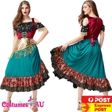 Womens Gypsy Girl Fortune Teller Costume Ladies Mystic Fancy Dress Plus Size