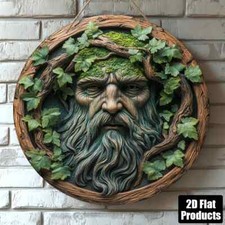 Pagan Green Forest Man Face Plaque Wall Ornament Tree