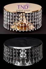ROUND CHANDELIER GOLD/SILVER CAKE STAND RISER PEDESTAL HOLDER W DANGLING CRYSTAL