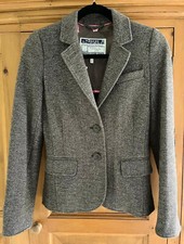 Two Joules ladies’ herringbone jackets/blazers size 8, one navy blue, one brown.