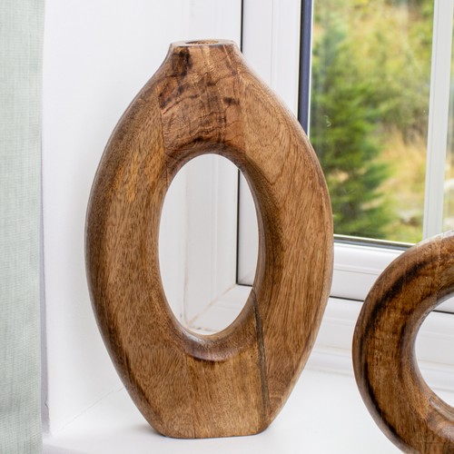 Oval donut vase mango - oval, wood