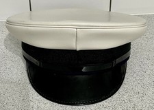 VINTAGE WHITE VINYL VISOR CAP WITH BLACK BAND & PEAK - NAVAL, POLICE?