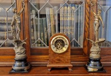 Pair of Bronzed Spelter Statues on Wooden Bases Le Commerce L’Industrie
