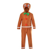 Adults Gingerbread Man Christmas Costume Top Hood Trousers Festive Xmas Outfit