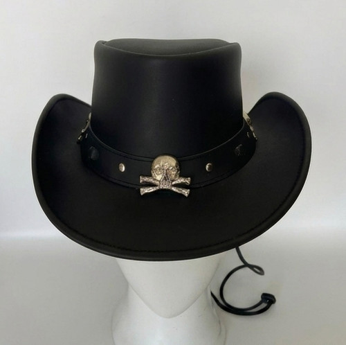 Handmade black leather top hat - leather,