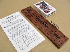 Cribbage  Vintage inlaid crib pegging score board  Pegs, instructions and cards.