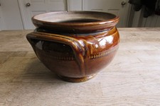 Vintage Brown Glazed Stoneware Indoor Plant Pot 17cm D x 13.5cm H