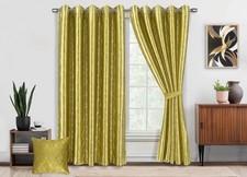 METALLIC FOIL PRINTED JACQUARD PATTERN THERMAL BLACKOUT CURTAINS EYELET RING TOP