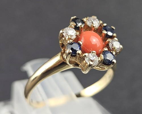 9ct gold coral stone cluster - gold,