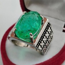 Rare Square shape Fluorite Natural Green Emerald Ring Sterling Silver 925
