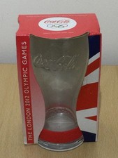 2012 LONDON OLYMPIC COCA COLA GLASS WITH RED WRISTBAND BOXED UNUSED