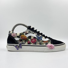 Vans Old Skool Womens Black Canvas And Suede Floral Print Trainers UK Size 5