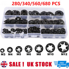 680Pcs Starlock Washers Push On Lock Star Tooth Grab Fastener Clips Lock Set
