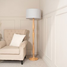 Traditional Candle Stick Floor Lamp Light Wood Base Drum Lampshade LED Bulb