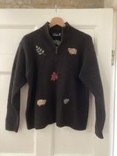 Vintage Tulchan Chocolate Brown Wool Embroidered Jumper Size M