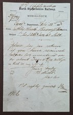1873 North Staffordshire Railway [Station Unclear] to Brompton Goods Dept. Memo