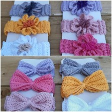  Handmade Crocheted Knitted Baby Headband  Flower Bow Girls Kids Sizes 