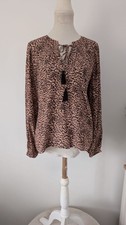 Kachel x Anthropologie Leopard Print Oversized Blouse Top Boho Tie Neck Size 10