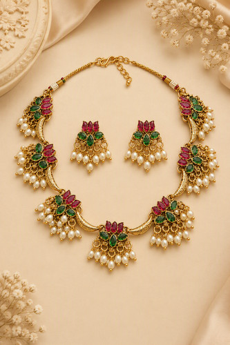 Traditional lotus necklace set - traditional,
