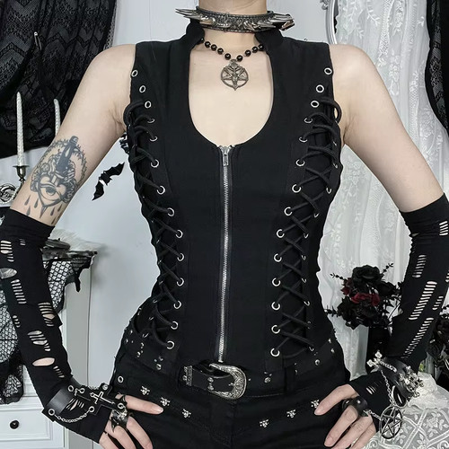 Black goth punk - black, eyelet